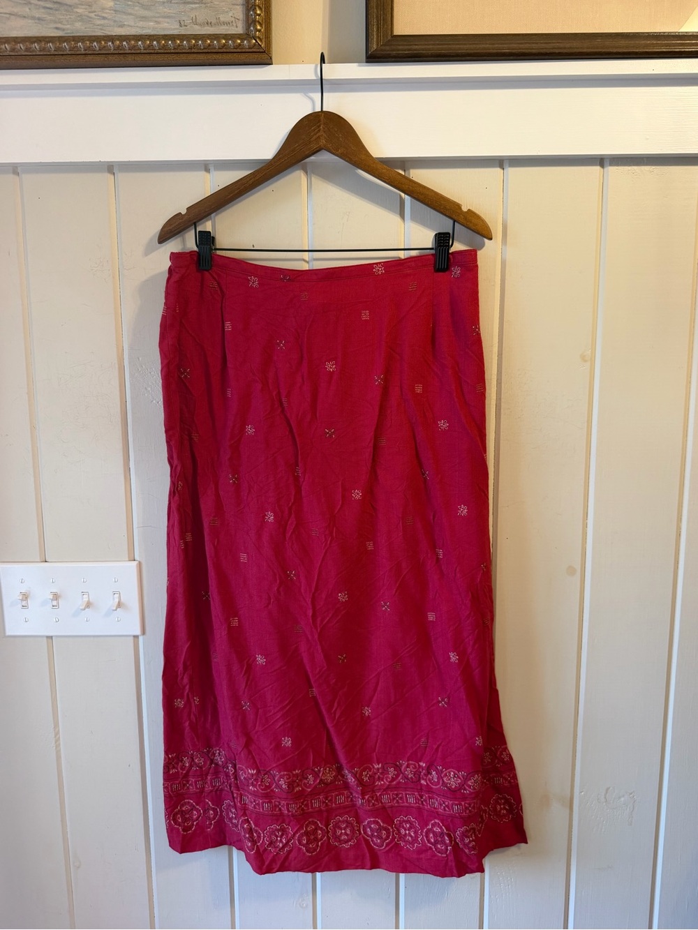 Alfred Dunner Red Paisley Embroidered Maxi Skirt, Size 18
